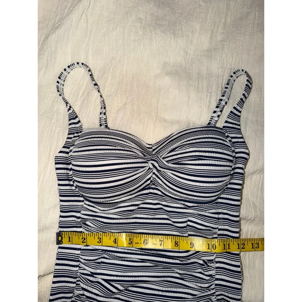 Niptuck blue and white striped one piece swimsuit ruched sides women's 4